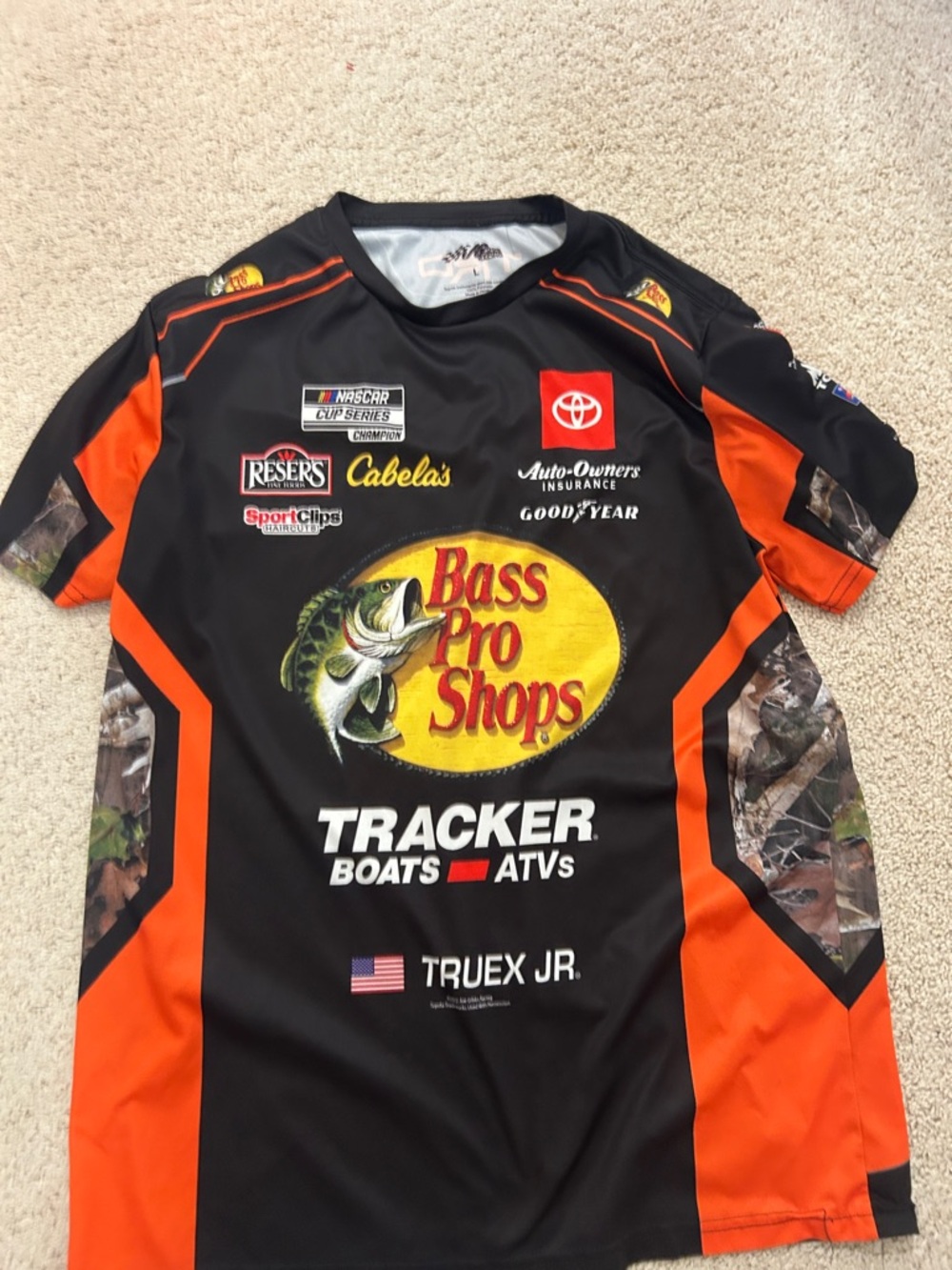 Martin Truex Jr. Bass Pro Shops Black and Orange Logo Racing Shirt